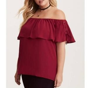 Torrid Georgette Lace Up Off the Shoulder Top Blouse Size 00 M/L